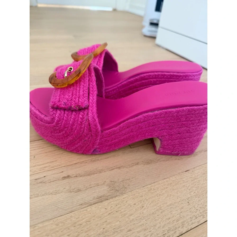Cult Gaia Cleia Platform Sandal Dragon Fruit Pink Braided Jute Buckle 39 US 9